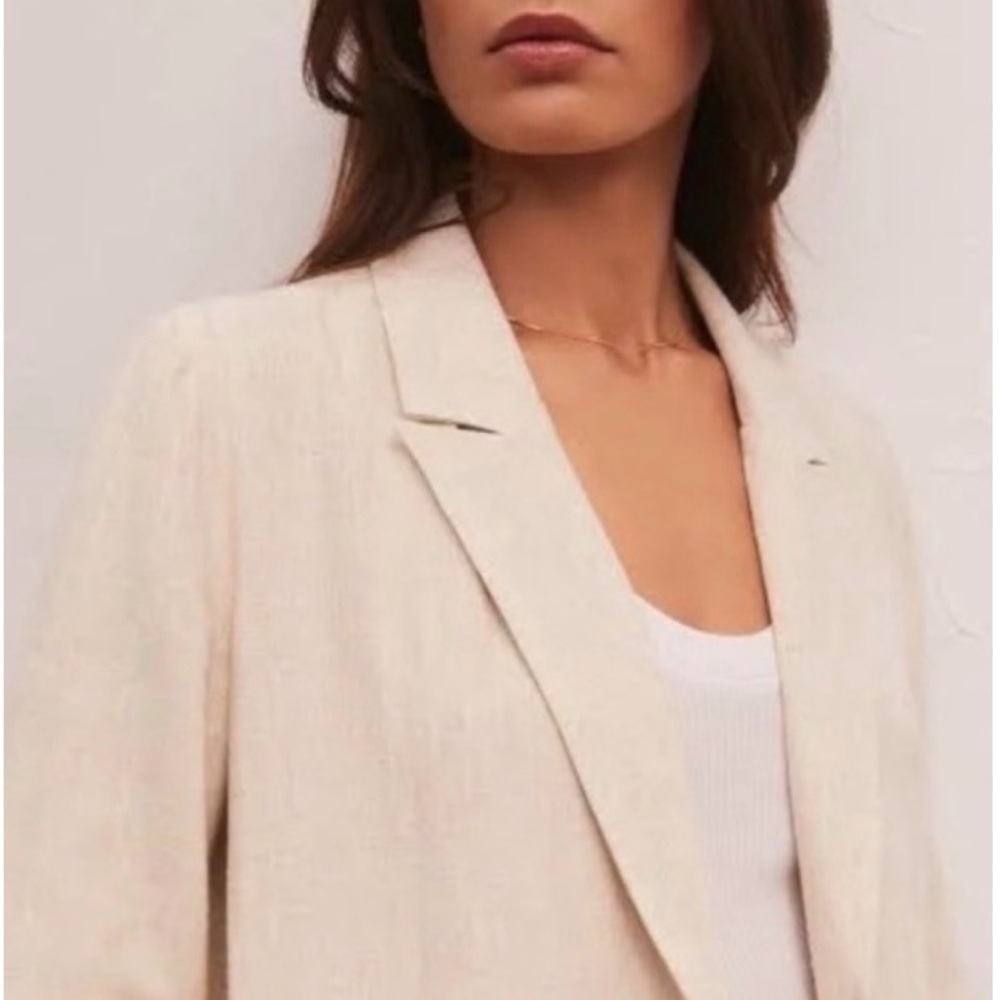 Z Supply Chateau Linen Blazer Med Beige Marled Textured Minimalist Classic Chic - Picture 2 of 14
